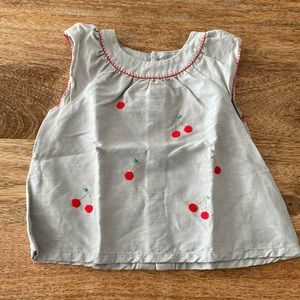Bonpoint baby grey sleeveless Top with embroidered red cherries size 6 months